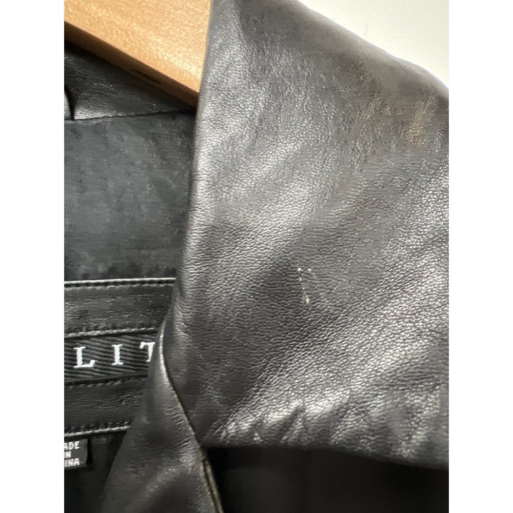 Winlit Solid Black Leather Jacket Long Coat Soft … - image 5